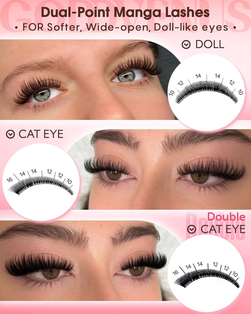 Goddvenus Wispy Manga Lash Clusters Kit Natural Eyelash Clusters Kit Fairy Cluster Eyelash Extensions Anime Individual Lashes C Curl Lash Extension Kit Waterproof DIY Eye Lashes Cluster Glue