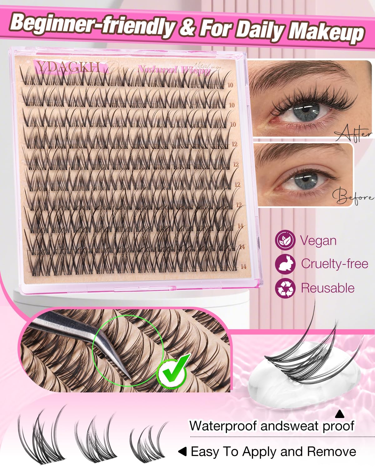 Spider Lash Clusters Breeze Ghost Lashes Vibe Wispy Lash Extension Short Eyelash Clusters 10-14mm Natural Individual Lashes with Clear Band CC Curly DIY Salon Cluster Eyelash Extensions