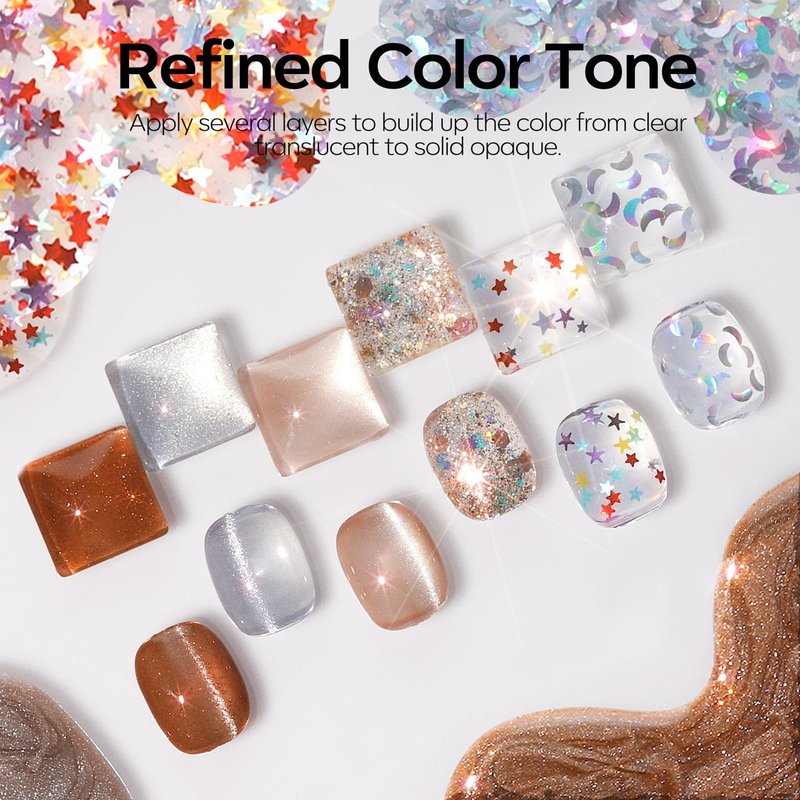 Modelones Gel Nail Polish Set, 6 Colors 2026 Nude Brown Sliver Cat Eye Gel Polish Creative Stars Moon Shape Glitter Nail Polish with Magnet& Wooden Stick All Seasons Soak Off LED Manicure Kit DIY Gift
