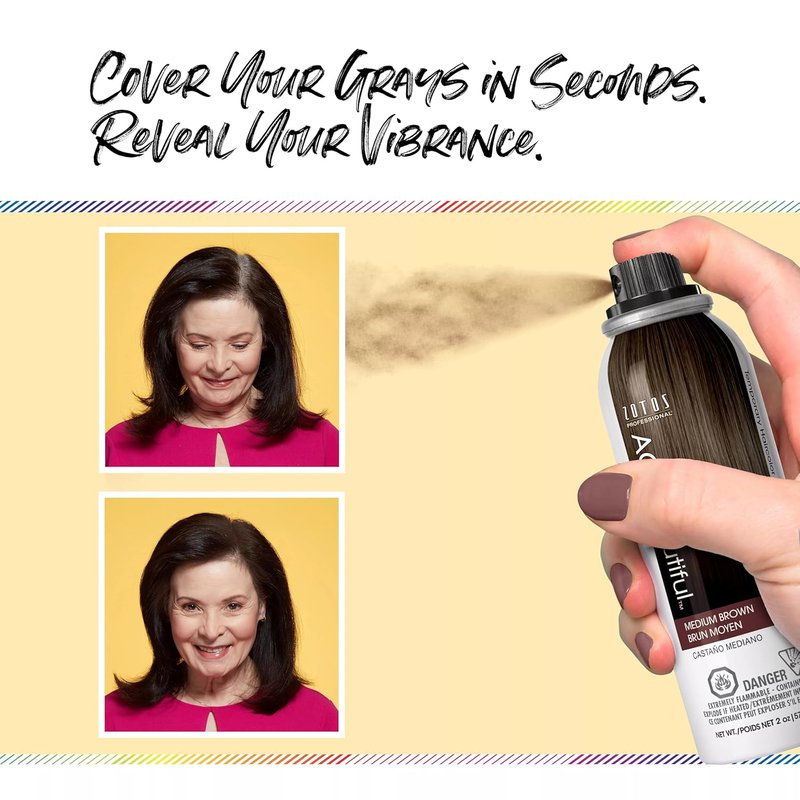 AGE Beautiful Root Touch Up Hair Color Spray - Temporary Gray Concealer for Volume & Thinning Patches | Water & Sweat Resistant