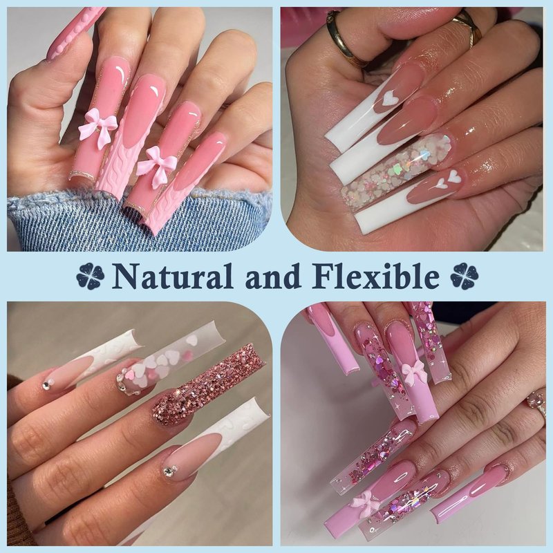 Luckyfairy XXL Nail Tips Square 504 Pcs 12 Sizes - No C Curve Flat Square Nail Tips Clear 2XL Full Cover Tapered Gel Acrylic Fake Nails Gelly Tips for Nail Extension Nail Art
