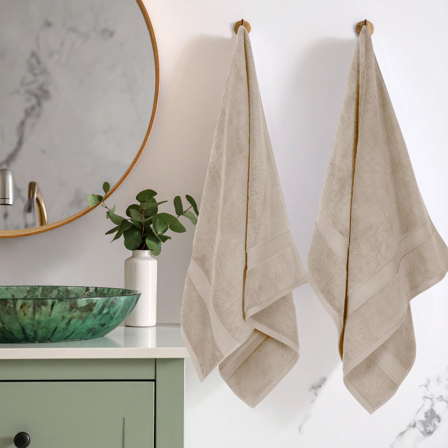 SUPERIOR Egyptian Cotton Plush & Absorbent, Bath Towel Set of 2, Stone