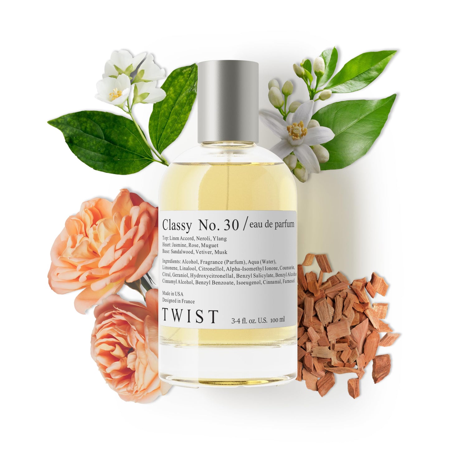 Twist - Classy No. 30 - Eau De Parfum Inspired by Chane. No. 5, Long-Lasting Perfume For Women, Floral & Aldehyde, Vegan, Clean Ingredients, Fragrance - Spray 100 ml | 3.4 fl. oz.