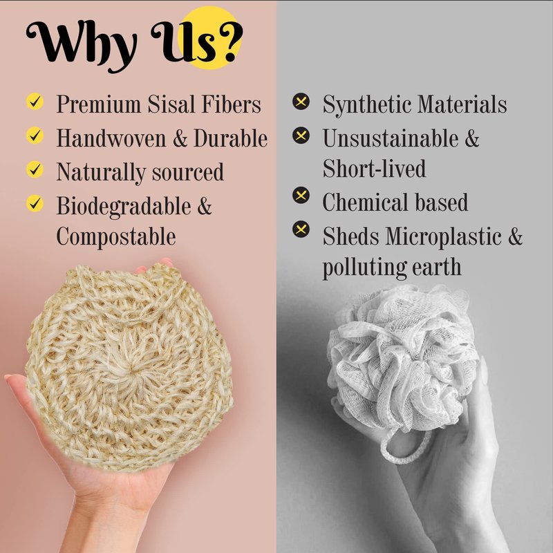 Natural Handwoven - Sisal Loofah Made from Premium Agave Fibers - Arabic - Turkish Style Shower Loofahs Sponge with Soap Pocket - Exfoliating Body Scrubber - Organic Luffa