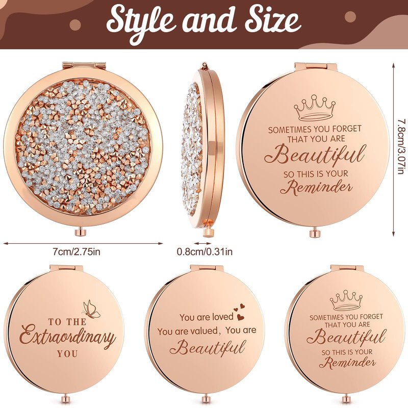 Chunful 3 Pcs Inspirational Compact Mirror Bulk Pocket Magnifying Cosmetic Mirror for Purse You are Beautiful Sometimes You Forget Appreciation Gifts for Women Bridesmaids Wedding Birtyday Party