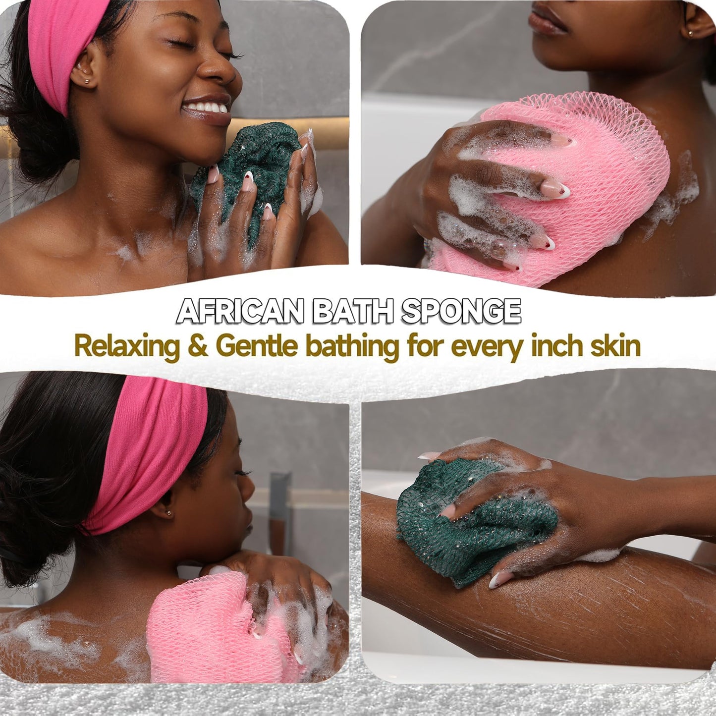 SubSahara Authentic African Net Sponge - 2 Pack Exfoliating Bath & Shower Loofah Sponge for Body & Face, Gentle Scrubber for All Skin Types, Travel, Durable (Ligh Pink & Teal)