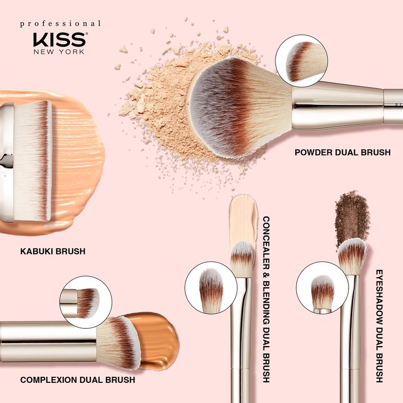 KISS NEW YORK Professional Dual Ended Concealer & Blending Brush, Flat Concealer Brush for Imperfection & Even Coverage, Small Area Even Application for Eyes, Nose, Lip