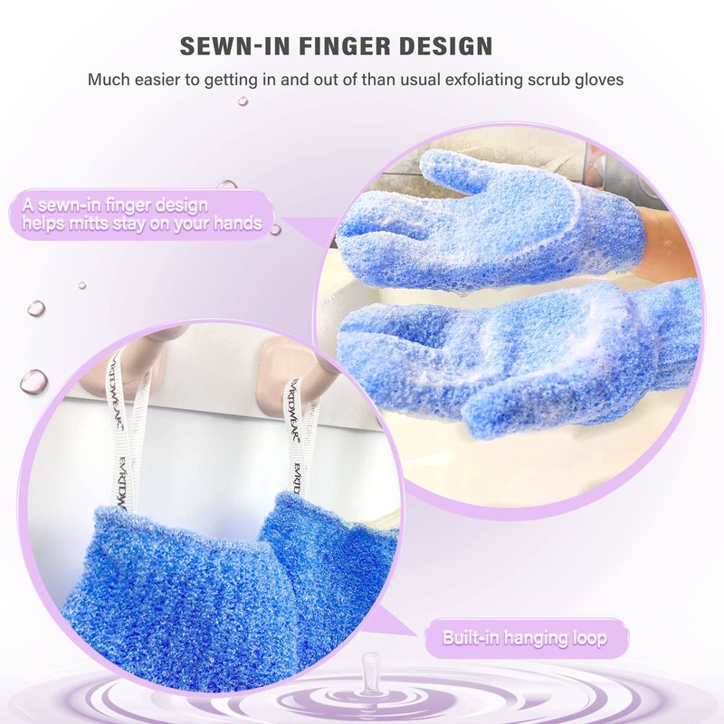 Evridwear Shower Exfoliating Mitts, Deep Cleanse Bathing Scrub Gloves Self Tan Scrubber Mitten Dead Skin Remover for Men and Women,1 Pair Moderate