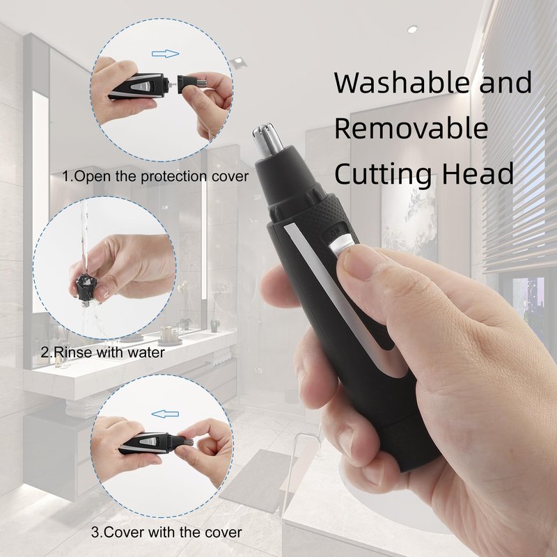 Ear and Nose Hair Trimmer Clippers: 2026 Professional Painless Eyebrow & Facial Hair Trimmers Remover for Men Women, Battery-Operated Nasal Clipper, Dual Edge Waterproof Blades for Easy Clean, Black