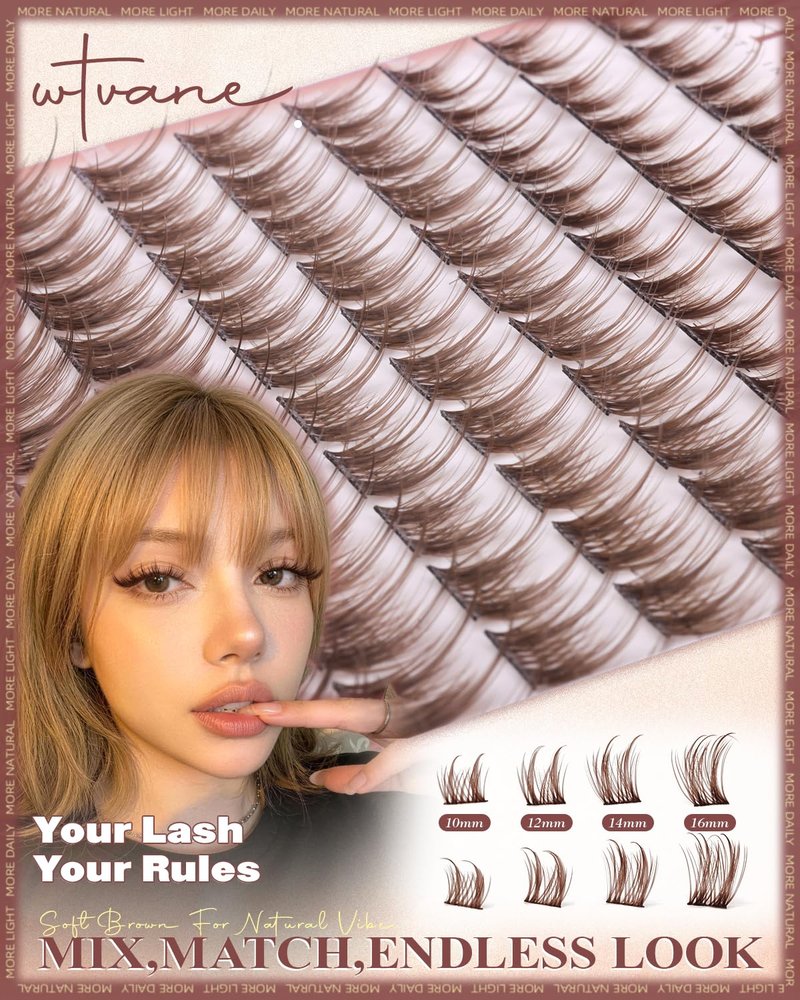 Brown Lash Clusters Kit - Wispy Eyelash Extensions 10-16mm | Soft D Curl Individual Lashes with Ultra-Thin Band