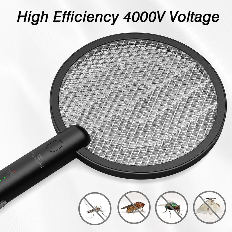 Gooqand Bug Zapper Racket, 2 Mode Fly Swatter USB Rechargeable, 4000V Electric Fly Zapper with 3 Layer Safety Mesh，Electric Racket for Kitchen, Home, Garden and Outdoors