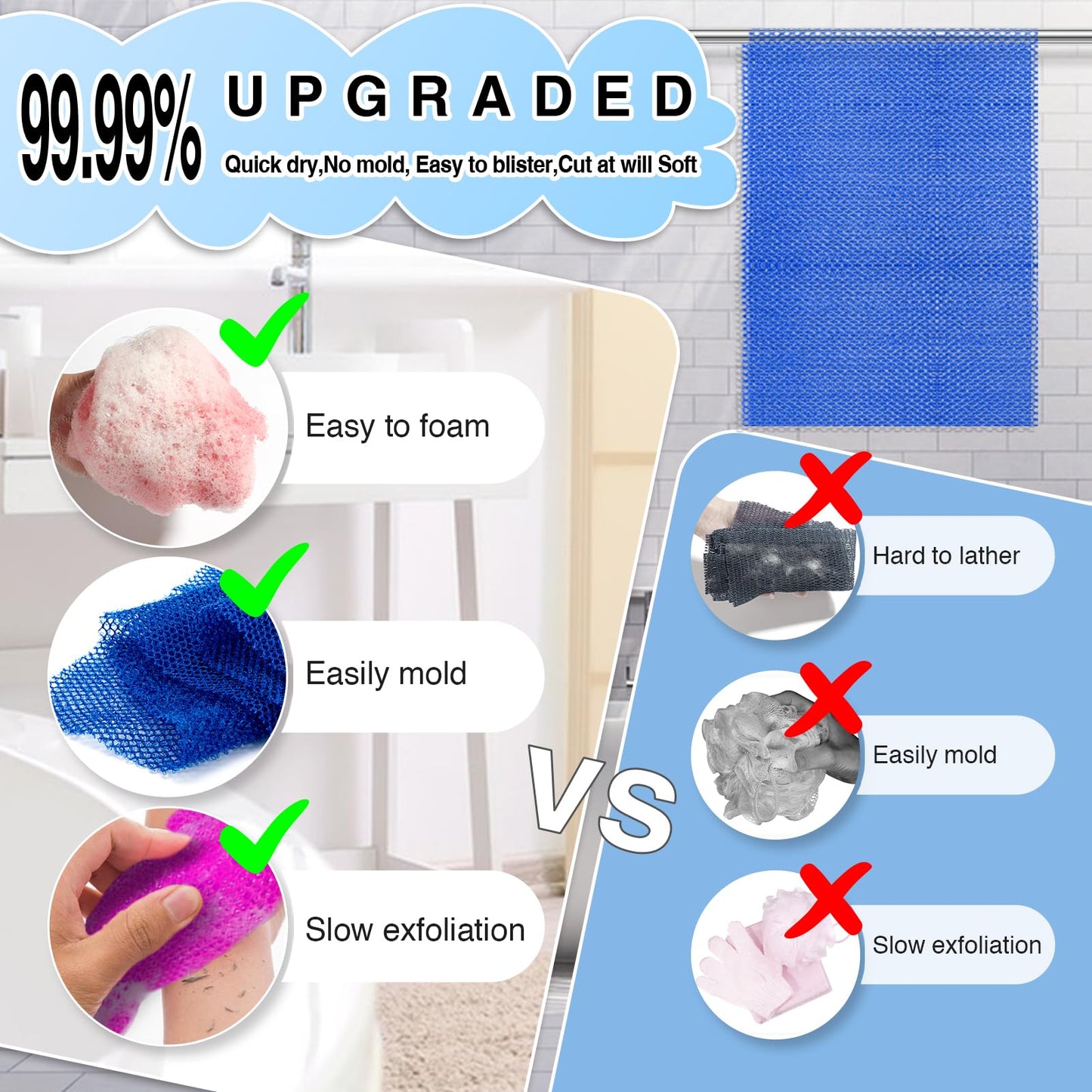 SpiralScgv 4 Pieces African Net Sponge Authentic Shower loofah exfoliating Body Scrubber Face Washcloth for Cleansing & Gentle Daily Exfoliation Travel wash Cloth Easy to Reach Your Back