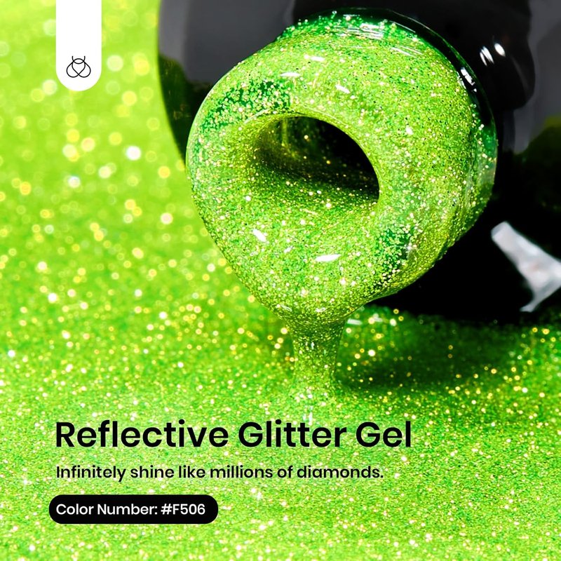 Beetles Green Glitter Gel Nail Polish - Reflective Soak Off UV LED Formula | Summer Lime Green for Nail Art & Manicure