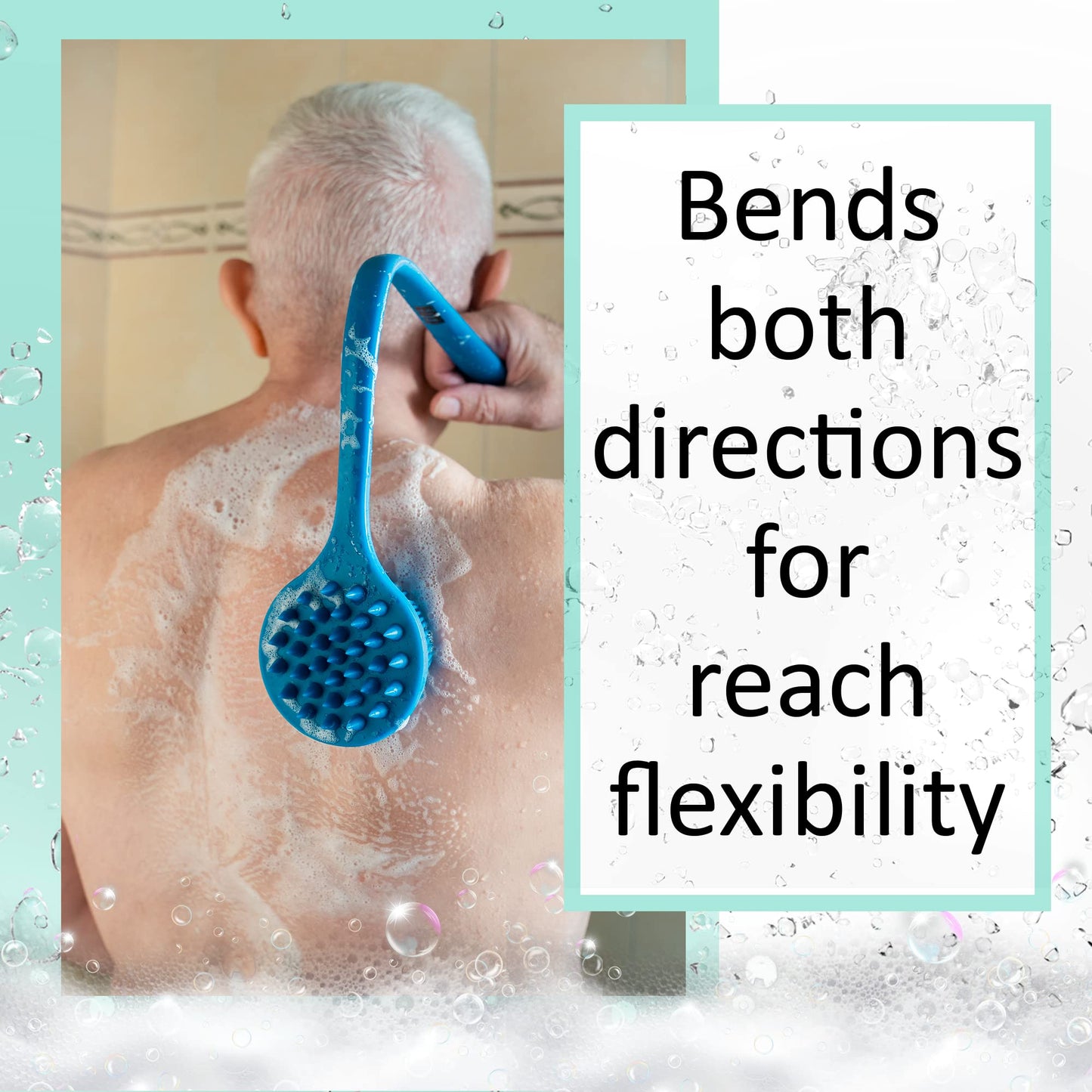 EOT Wellness Bendable Long Handled Silicone Body Brush & Hair Scrubber - Bath Shower Back Brush, Shampoo Hair & Scalp Massager, Back Scrubber for Shower (Light Gray)
