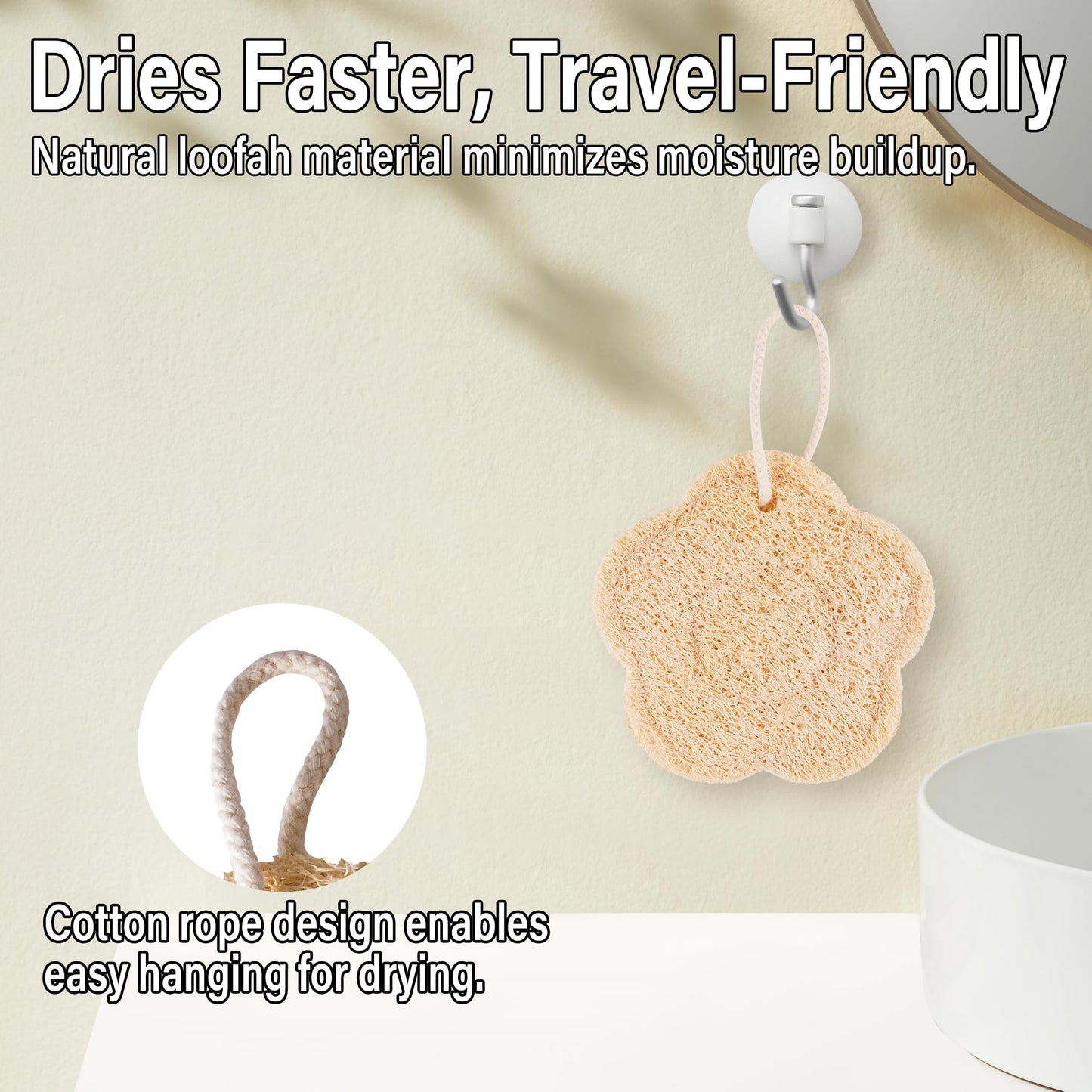Travel Loofah Sponge for Women & Men, Natural Shower Exfoliating Body Scrubber for Deep Clean, Quick-Drying, Lightweight Travel Sponge, Rich Lather (2 Pack)