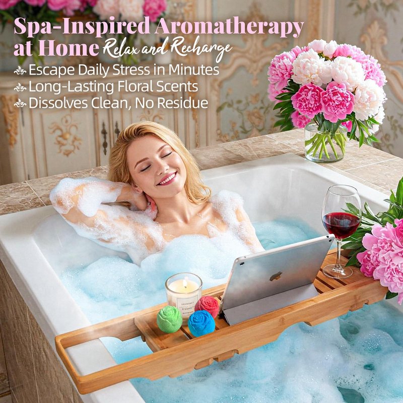 RelaxRose Bath Bomb Gift Set for Women – 10 Pack Handmade with Natural Essential Oils, 5 Aromatic Scents, Relaxing Rose Bubble Bath, Self Care Birthday & Summer Gifts for Mom, Wife, and Her