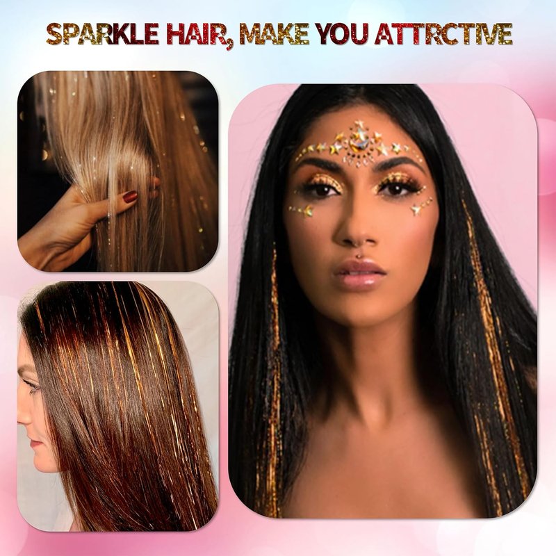ONROCL Hair Tinsel Extensions - 12 Pcs 24 Inch Colorful Glitter Clips for Festival & Party Looks