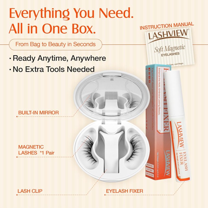 LASHVIEW Magnetic Eyelashes - No Glue Needed, Reusable Soft Wispy Lashes for Cat Eye Look | Easy Applicator