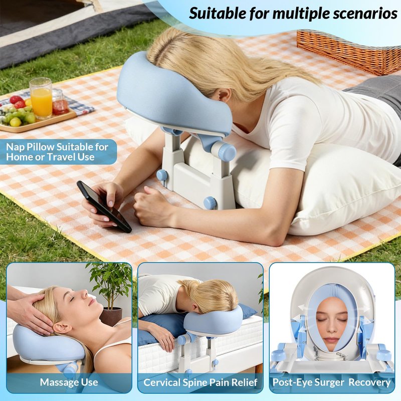 Massage Headrest for Bed, Adjustable U-Shaped Face Cradle Pillow, Portable Memory Foam Pillow for Neck Pain Relief, Ideal for Post Eye Surgery Recovery, Home Facials, Spa & Massage Table Daily Use