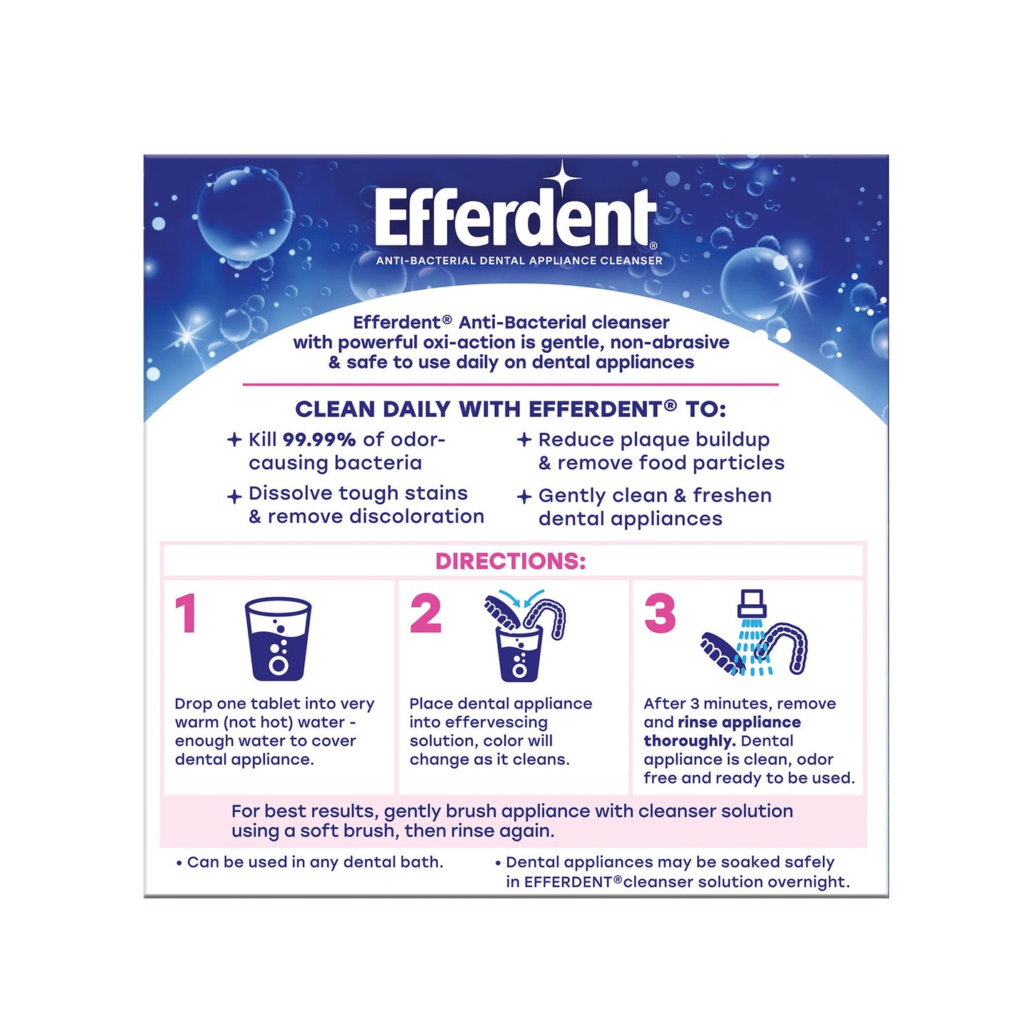 Efferdent Denture Cleaner for Aligners, Dental Appliances & Retainer Cleaner Tablets, 44 Count, Gently Removes Stains, Odor & Plaque Buildup for Dental Appliances