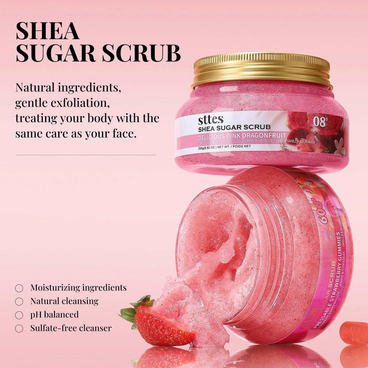 Sttes Smell Rio Shea Sugar Body Scrub 08 (Delicious Pink Dragonfruit) – Tropical Fruit Scent Shower Treatment 250g
