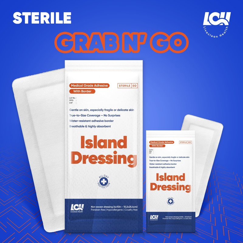 30CT Island Dressing, 2 Sizes 2"x5" & 4"x10" | Bordered Gauze With Adhesive Border | Hypoallergenic Adhesive Gauze Pads | Sterile Wound Dressings | Large Wound Bandages for Surgical Wounds & Catheters