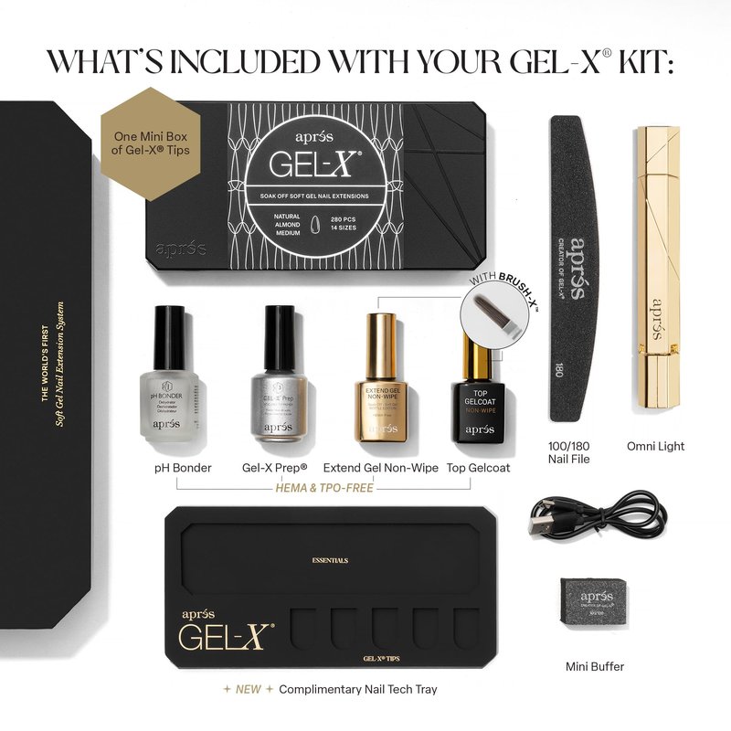 Aprés Gel-X Professional Nail Extension Starter Kit, 14 Sizes 00-9 w/ Half Sizes, Soft Gel-X Tips, HEMA/TPO-Free (Natural Coffin Long)