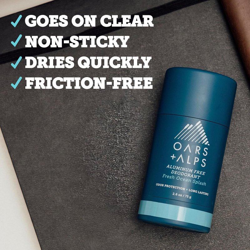 Oars + Alps Aluminum-Free Deodorant for Men - Long-Lasting Odor Protection, Fresh Ocean Splash, 2.6oz