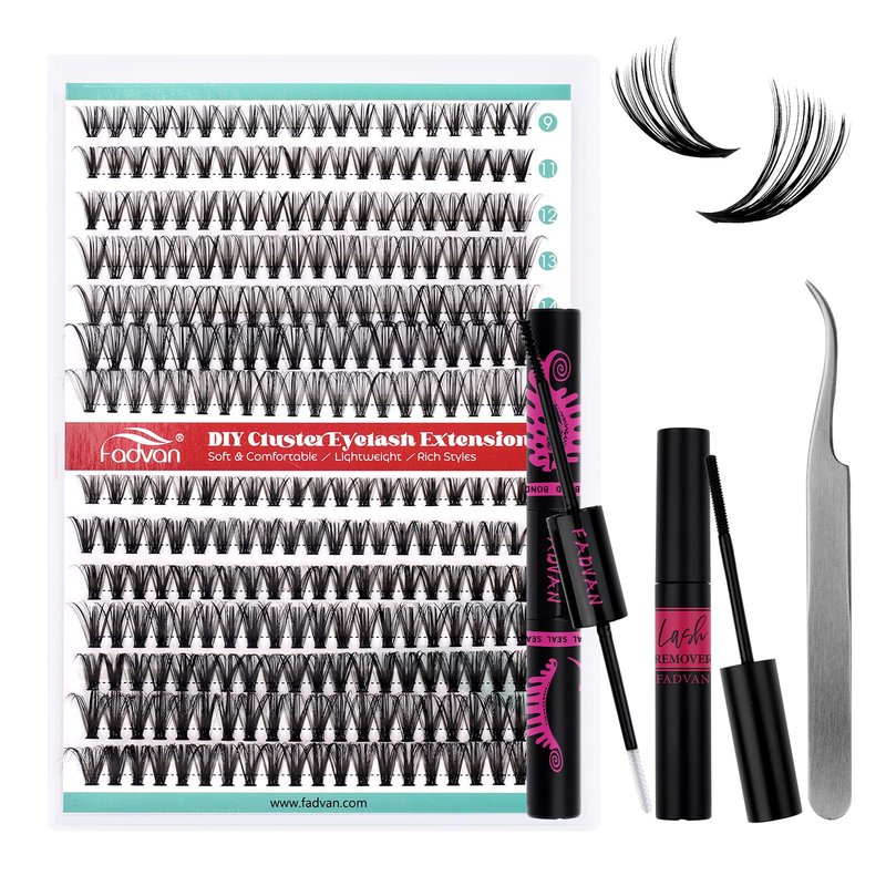 FADVAN Lash Clusters DIY Lash Extensions Kit 280pcs Individual Lashes Clusters 30D+40D Eyelash Extension Kit with Applicator and Lash Bond&Seal,Glue Remover, Beginner Friendly (30D+40D, 0.07D, 9-16mm)