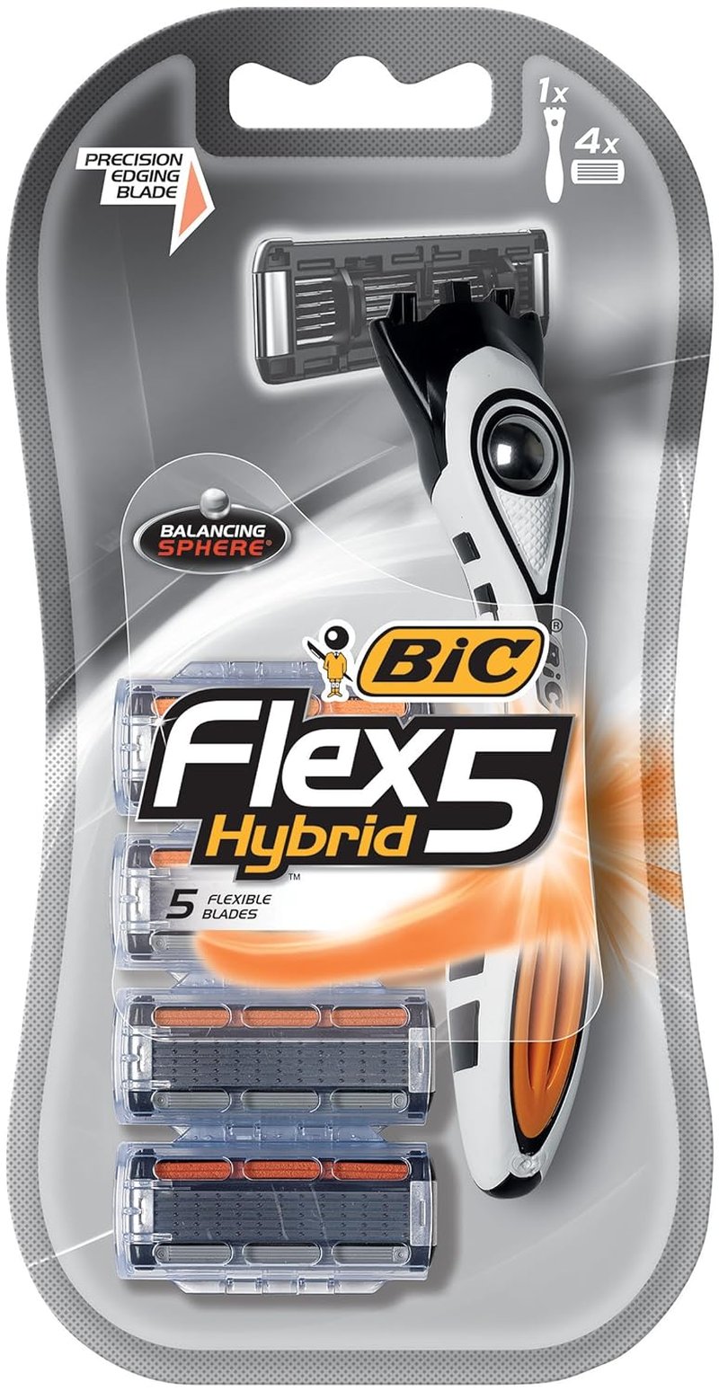 BIC Flex 5 Hybrid Men's Disposable Razor - 5-Blade System with 1 Handle & 4 Cartridges