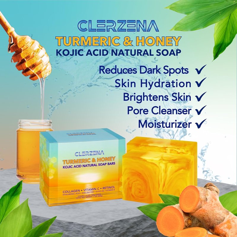 Honey Kojic Acid & Turmeric Soap - Dark Spot Remover with Vitamin C, E, Retinol | Unisex Soap Bar