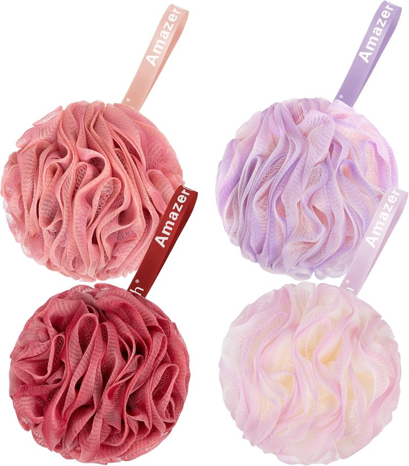 AmazerBath Loofah Sponge Set of 4 | Exfoliating Body Scrubber in Sunset Berry Colors - 60g Each