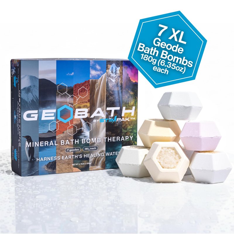Magnesium & Epsom Salt Natural Mineral Bath Bombs | XL 180g | Skin Care & Muscle Relief Bath Soak Inspired by the World’s Healing Hot Springs | Dye & Fragrance Free | GeoBath (7 Pack)