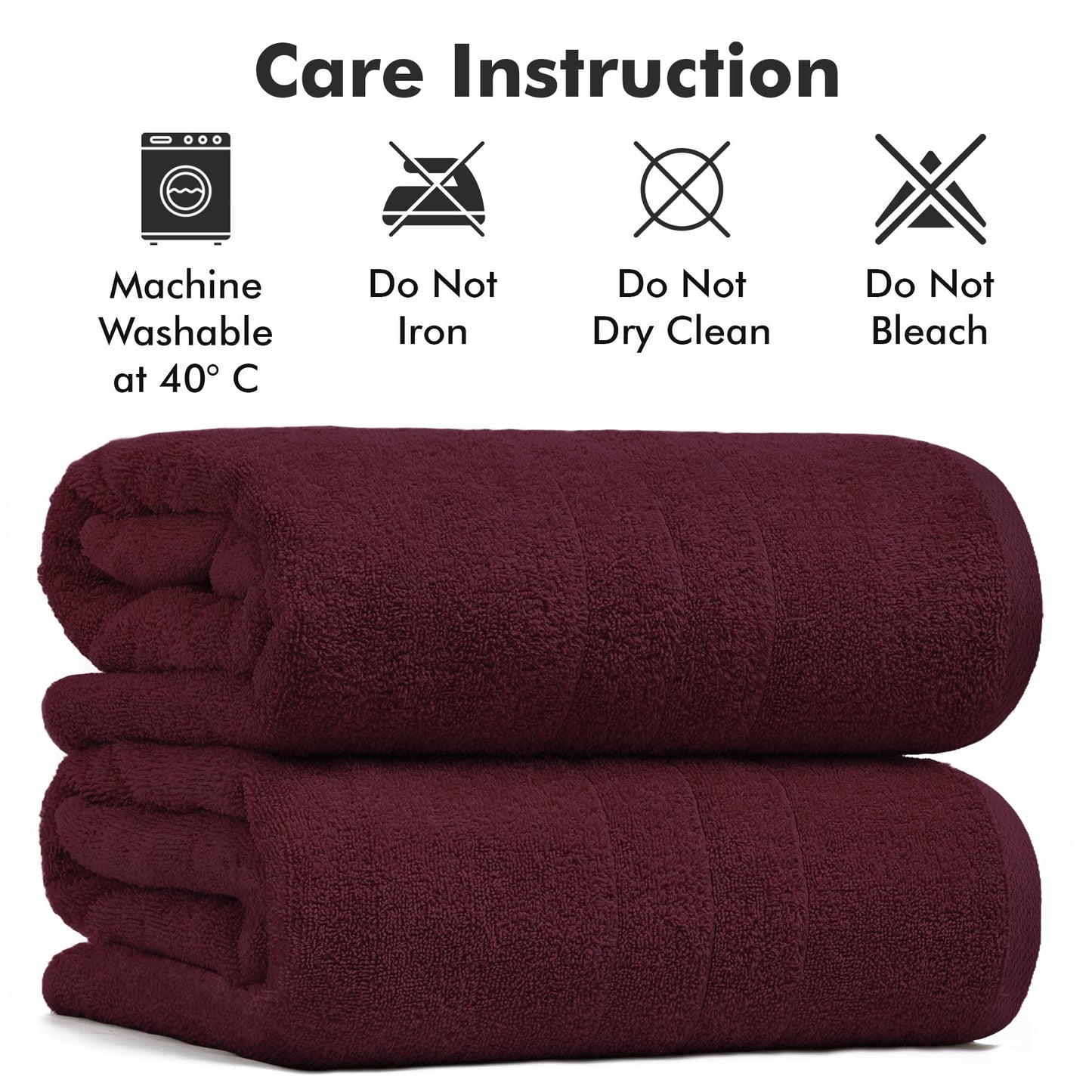 Novo Home Bath Sheets – Extra Large Bathroom Sheet Set – Pack of 2 Jumbo Towels Burgundy (71x35in) – 100% Cotton Soft Quick Dry Large Bath Towels for Adults Hotel Spa Bathroom Use