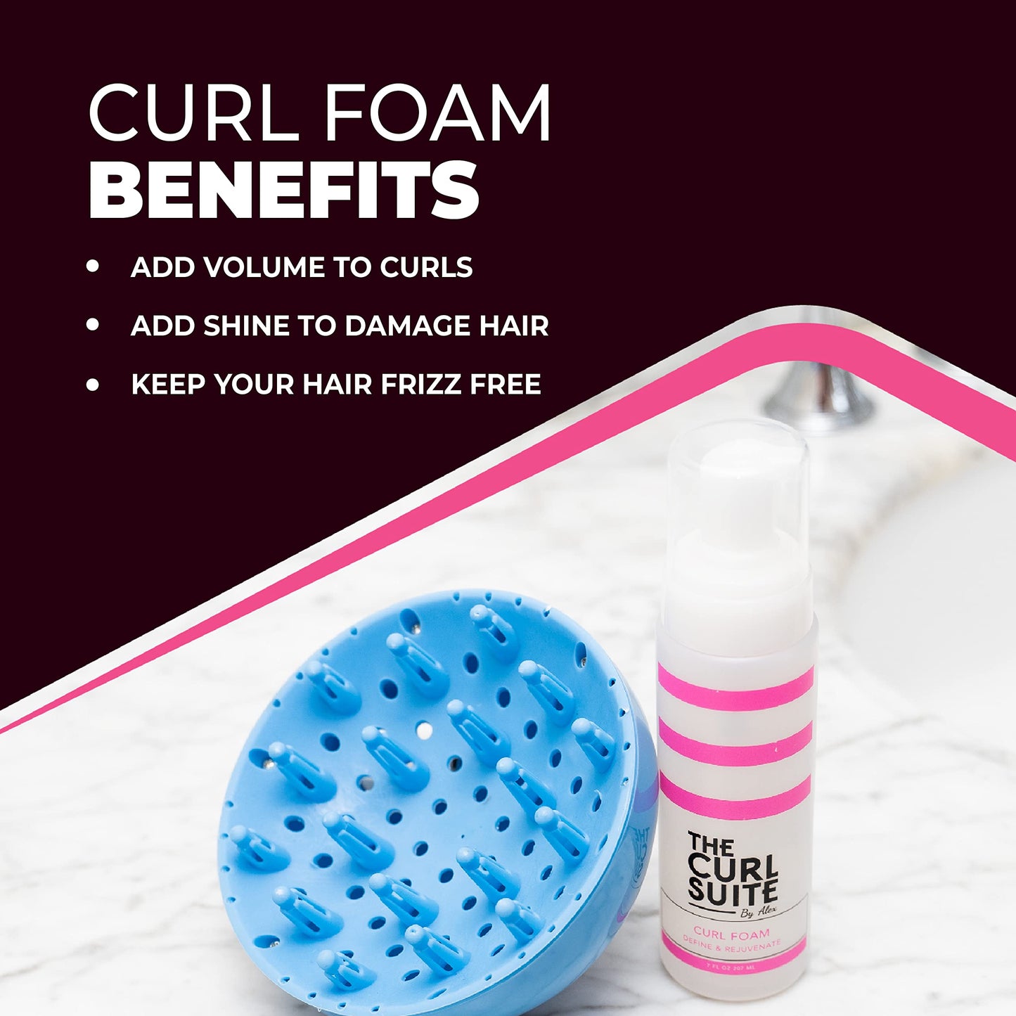 The Curl Suite Hydrating Curl Foam (7 Oz.), Anti-Frizz Formula for Women & Men with Frizzy, Wavy Hair, Volumizing & Frizz Control Hair Mousse for Curly Hair