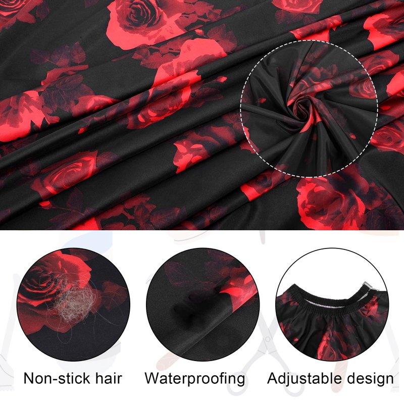 AOZUO Hair Cutting Cape, Hairdresser Apron Salon Cape with Adjustable Elastic Hooks Floral Pattern Barber Cape for Hair Stylist Hair Dye (Red)