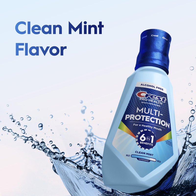 Crest Mouthwash Pro Health Multi-Protection, 1L, 2 Pack, 6-in-1 Benefits, Alcohol Free, Enamel Repair, Breath Freshener, Anti Cavity, Fluoride mouthwash, Bad Breath Treatment for Adults, Contains CPC