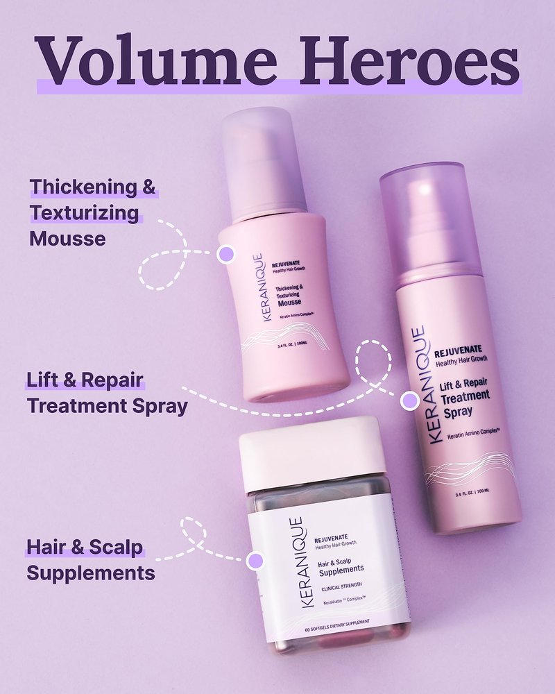 Keranique Lift & Repair Treatment Spray with Keratin Amino Complex™, Keratin Hair Treatment for Instant Volume & Body, Split End Repair, Heat Protectant, Sulfate, Dye & Paraben Free, Unscented
