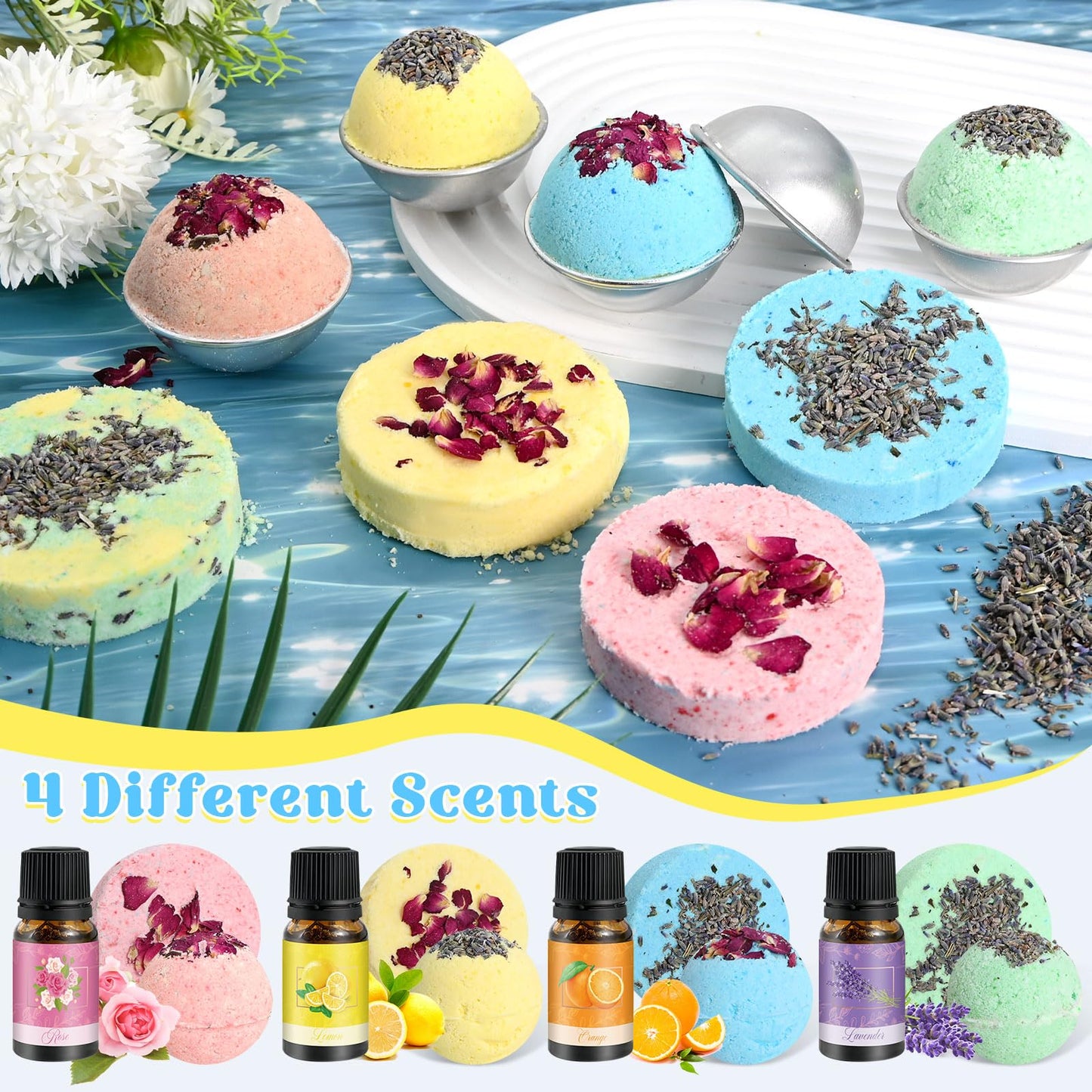 JUYRLE Bath Bomb Making Kit- 49Pcs DIY Bath Bomb Kit for Aldult, Make Your Own Shower Bombs, Spa Craft Kits with Bath Bomb Press, Molds, Bath & Bathing Making Supplies Gifts for Mom Women