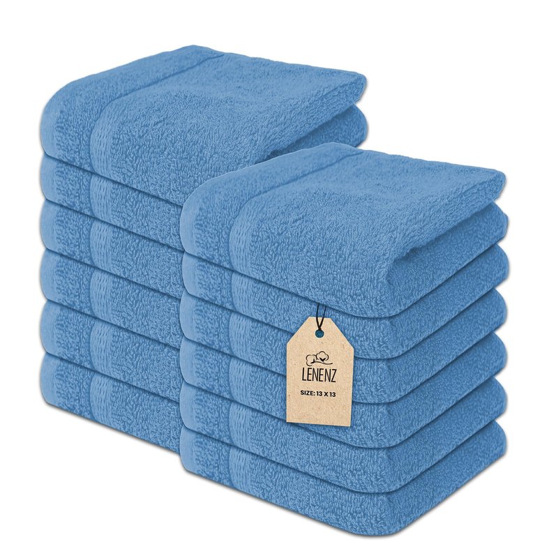Lenenz Soft Wash Cloths - 12 Pack Plush and Absorbent Cotton Washcloths for Face, Body, and Baby - Multi-Purpose, Quick-Dry Wash Cloths Set 13x13'' (Electric Blue)