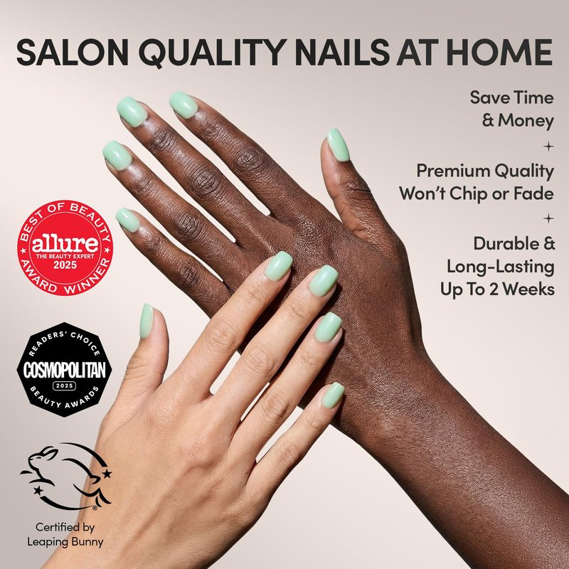 Glamnetic Press On Nails - Mint Green Glazed Short Squoval | 30 Nail Kit with Glue, 15 Sizes Available