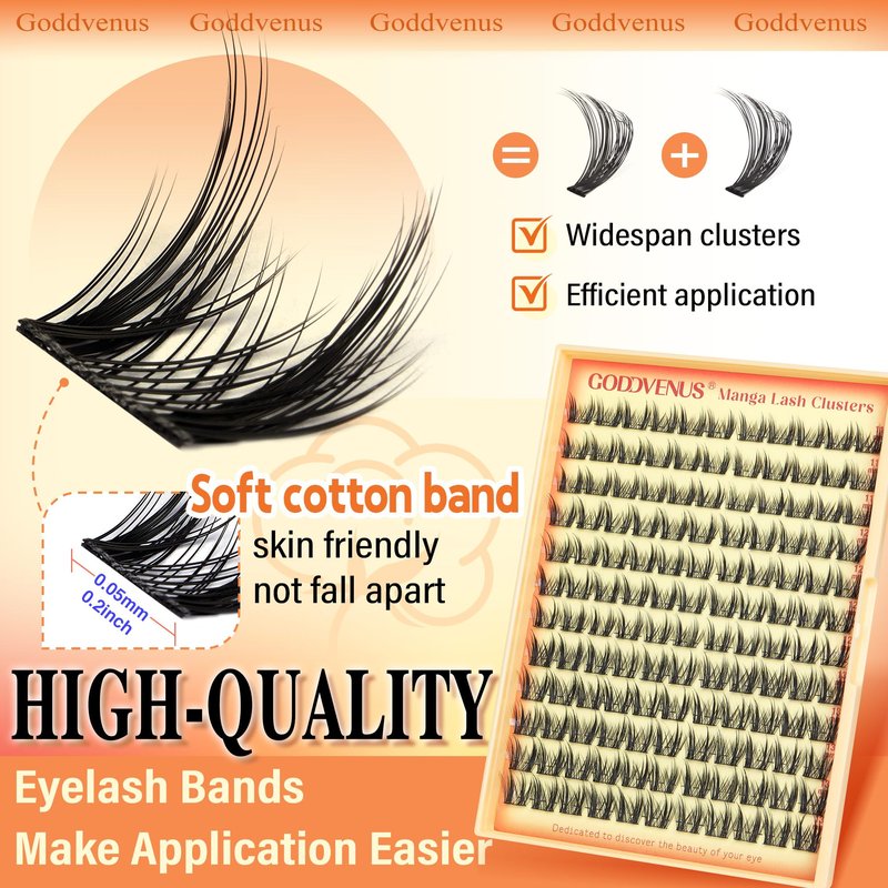 Goddvenus Manga Lash Clusters Wispy Natural Cluster Eyelash Extensions with Widespan Design Anime Eyelash Clusters (11-13mm Mixed)