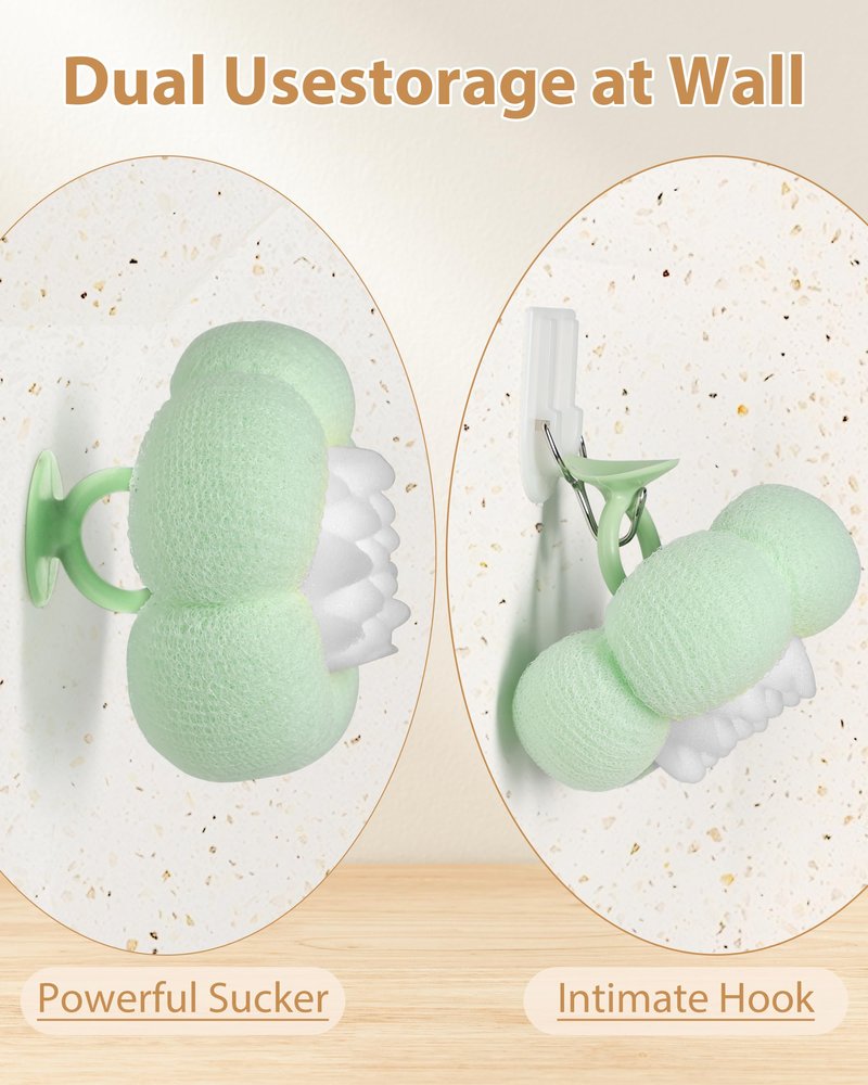 2026 Super Soft Flower-Shaped Suction Cup Bath Sponge, Upgraded 2-in-1 Flower-Shaped Ball Exfoliating Bath loofah Cleaning Brush, Mesh Shower Body Sponge Accessories for Women, Men Shower (2 Color)