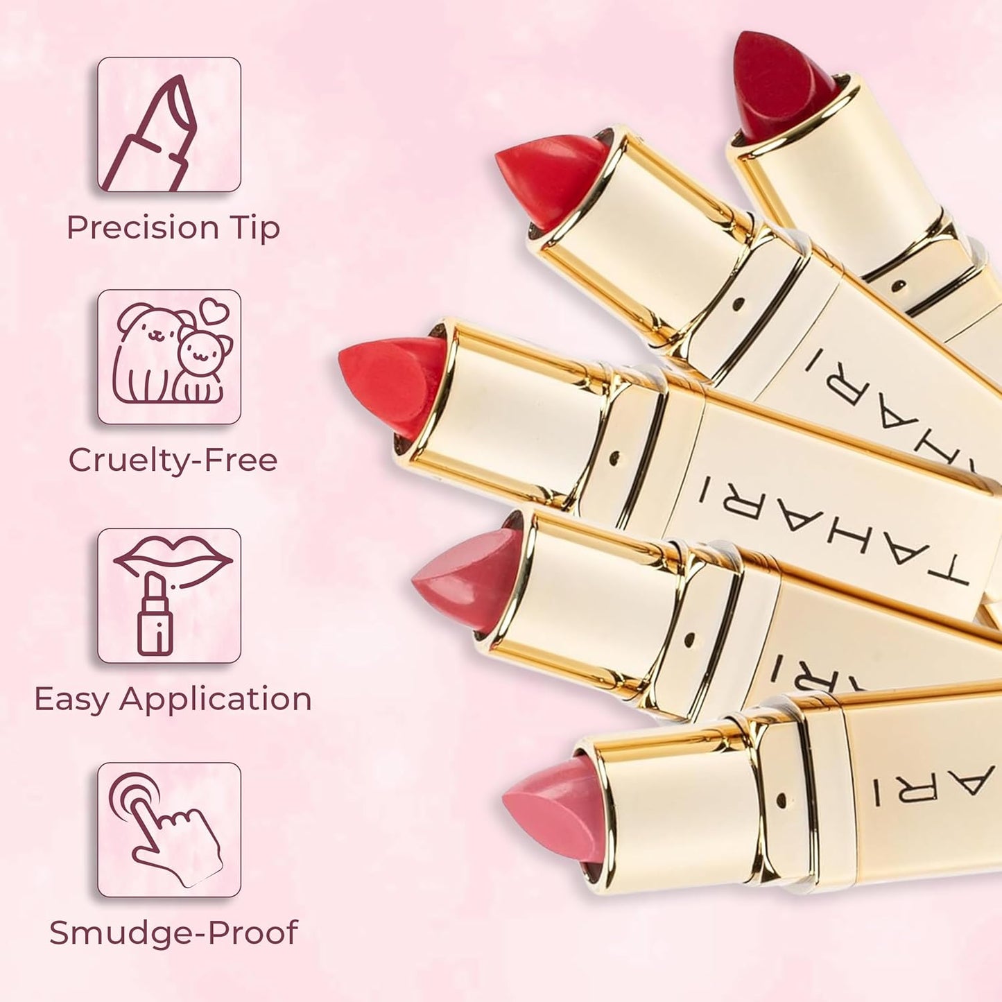 VOTUM Tahari 5pc Lipstick Set – Multi-Finish Lipsticks for Women, Matte, Cream, and Pearl, Long-Lasting Lipstick Color Gift Set (Red)