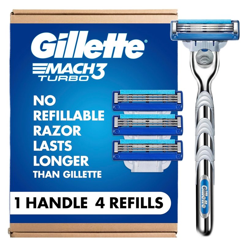 Gillette Mach3 Turbo Razors for Men - 1 Handle & 4 Blade Refills | Smooth Shaving Experience