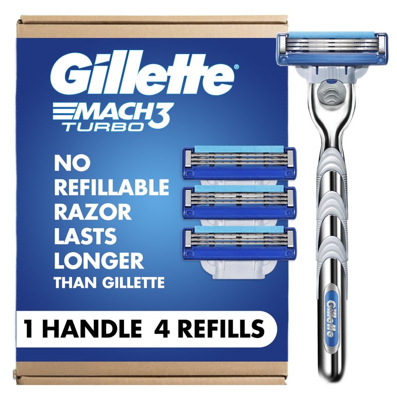 Gillette Mach3 Turbo Razors for Men, 1 Handle, 4 Blade Refills