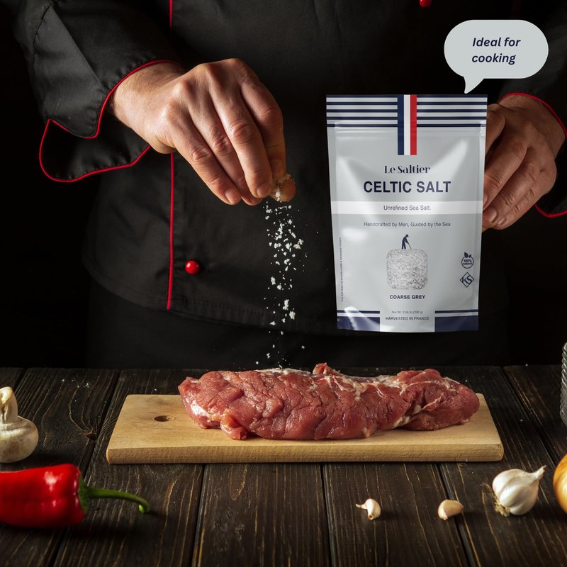 LE SALTIER Organic Coarse Grey Celtic Sea Salt, Mineral-Rich Unrefined French Sea Salt, Traditionally Hand Harvested in Brittany, Kosher, (500g/1.1lb)