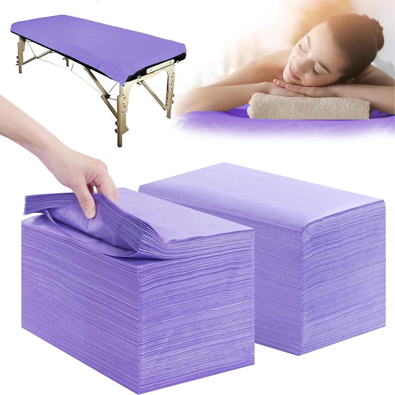 Disposable Bed Sheets by [Brand Name] - 200 Pcs 31" x 71" Non-Woven Fabric for Massage & SPA | Breathable Purple Cover