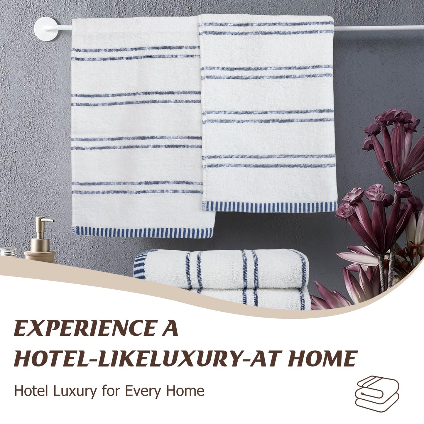 Luxury Hand Towels Bathroom Soft: 6 Packs 14X30 Stripes White Face Towel 100% Cotton Turkish Highly Absorbent Decorative Quick Dry Multi-Purpose Bath Kitchen Hotel Spa Gym (03 Blue Multiple Stripes)
