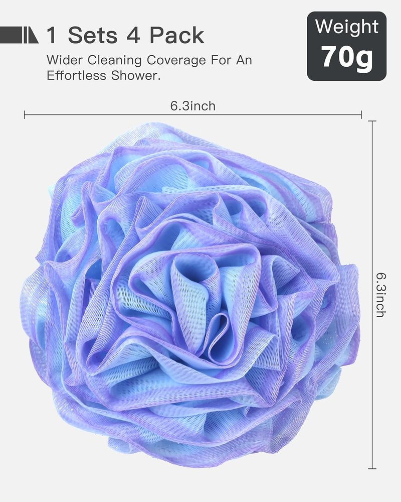 Loofah Bath Sponge | Large Exfoliating Flower Body Scrubber - Soft, Durable & Rich Lather | 4-Piece Set (Green-Blue)